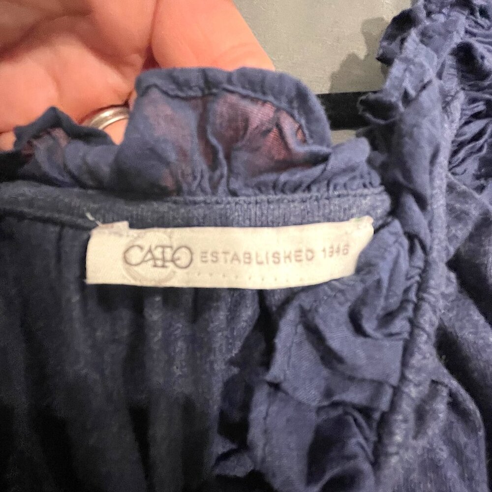 Cato Blue Tiered Ruffle Midi Dress Boho Cottagecore Sleeveless Pockets - LARGE - Picture 3 of 16